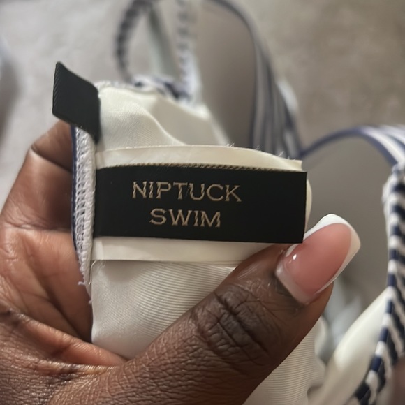 ONE PIECE BLUE AND WHITE SWIM SUIT - Picture 2 of 4